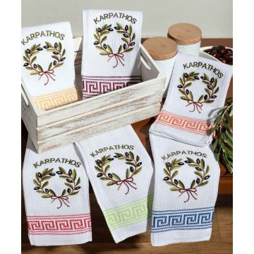 Σετ 12 τεμαχίων ποτηρόπανα (45cm x 65cm) στεφάνι KARPATHOS