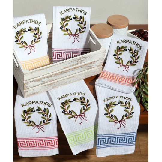 Σετ 12 τεμαχίων ποτηρόπανα (45cm x 65cm) στεφάνι KARPATHOS
