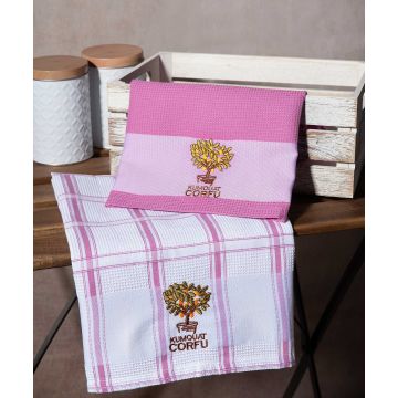 Σετ 2 τεμαχίων ποτηρόπανα (50cm x 70cm) ρόζ κουμ κουάτ CORFU