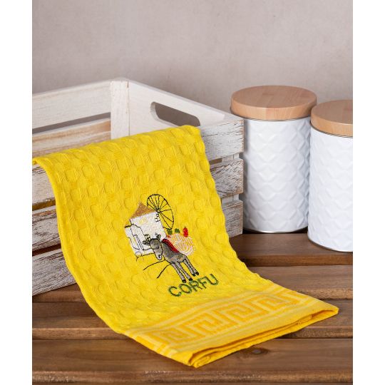 Σετ 12 τεμαχίων ποτηρόπανα γκοφρέ (50cm x 70cm) κίτρινος γαίδαρος CORFU