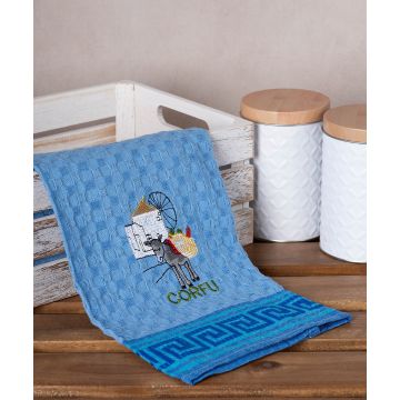 Σετ 12 τεμαχίων ποτηρόπανα γκοφρέ (50cm x 70cm) μπλέ γαίδαρος CORFU