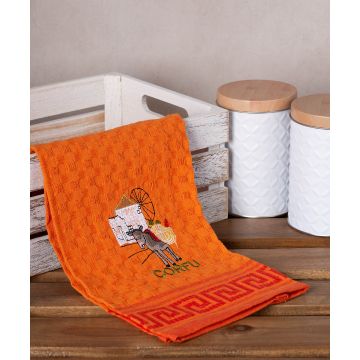 Σετ 12 τεμαχίων ποτηρόπανα γκοφρέ (50cm x 70cm) πορτοκαλί γαίδαρος CORFU