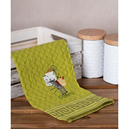 Σετ 12 τεμαχίων ποτηρόπανα γκοφρέ (50cm x 70cm) πράσινο γαίδαρος CORFU