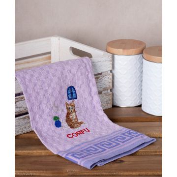 Σετ 12 τεμαχίων ποτηρόπανα γκοφρέ (50cm x 70cm) λιλά γάτα CORFU