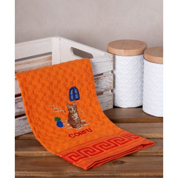 Σετ 12 τεμαχίων ποτηρόπανα γκοφρέ (50cm x 70cm) πορτοκαλί γάτα CORFU