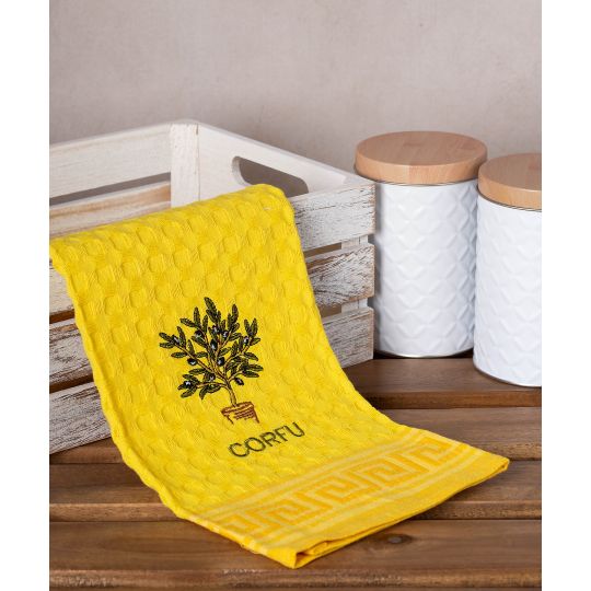 Σετ 12 τεμαχίων ποτηρόπανα γκοφρέ (50cm x 70cm) κίτρινο γλάστρα CORFU