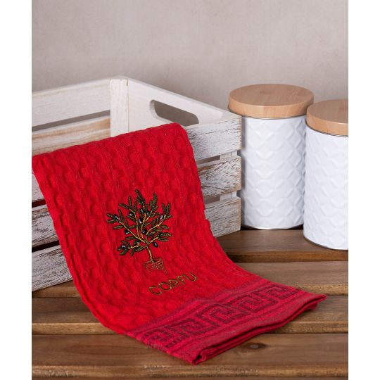 Σετ 12 τεμαχίων ποτηρόπανα γκοφρέ (50cm x 70cm) κόκκινο γλάστρα CORFU