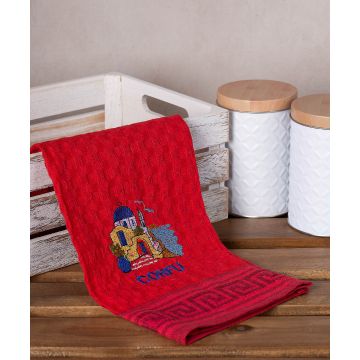 Σετ 12 τεμαχίων ποτηρόπανα γκοφρέ (50cm x 70cm) κόκκινο εκκλησία CORFU