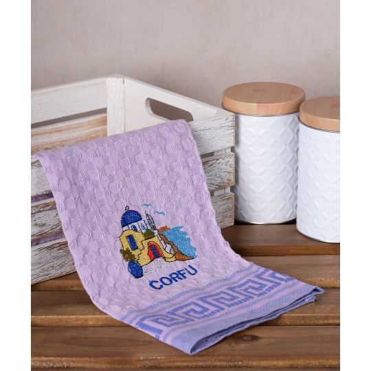 Σετ 12 τεμαχίων ποτηρόπανα γκοφρέ (50cm x 70cm) λιλά εκκλησία CORFU