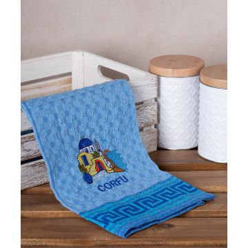 Σετ 12 τεμαχίων ποτηρόπανα γκοφρέ (50cm x 70cm) μπλέ εκκλήσία CORFU