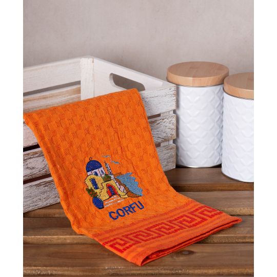 Σετ 12 τεμαχίων ποτηρόπανα γκοφρέ (50cm x 70cm) πορτοκαλί εκκλησία CORFU