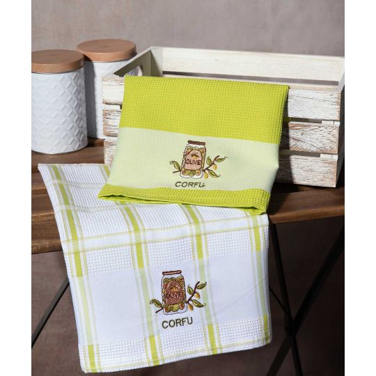 Σετ 2 τεμαχίων ποτηρόπανα (50cm x 70cm) βάζο πράσινο CORFU