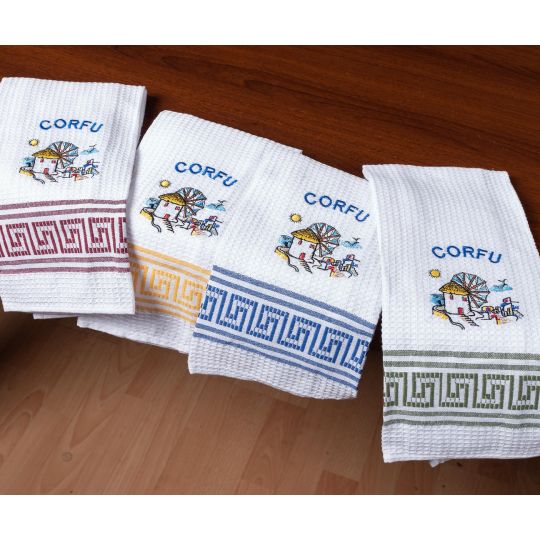 Σετ 12 τεμαχίων ποτηρόπανα (45cm x 65cm) ανεμόμυλος CORFU