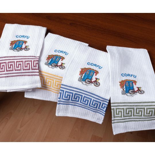 Σετ 12 τεμαχίων ποτηρόπανα (45cm x 65cm) ποδήλατο CORFU