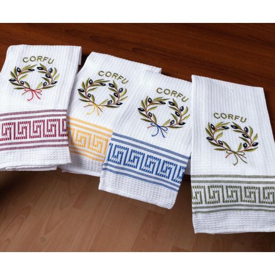 Σετ 12 τεμαχίων ποτηρόπανα (45cm x 65cm) στεφάνι CORFU