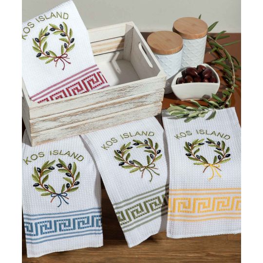 Σετ 12 τεμαχίων ποτηρόπανα (50cm x 70cm) στεφάνι KOS