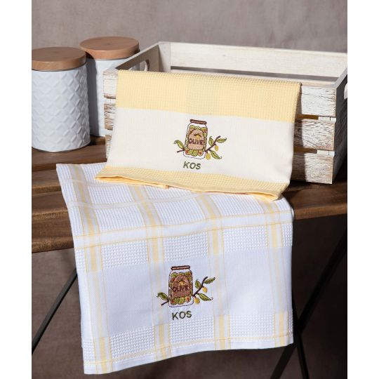 Σετ 2 τεμαχίων ποτηρόπανα (50cm x 70cm) βάζο κίτρινο KOS