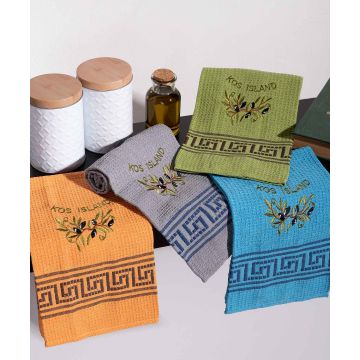 Σετ 12 τεμαχίων ποτηρόπανα (45cm x 65cm) κλαδί ελιάς χρωματιστό KOS