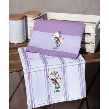 Σετ 2 τεμαχίων ποτηρόπανα (50cm x 70cm) ανεμόμυλος λιλά KOS