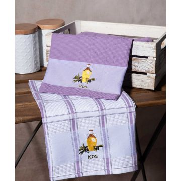 Σετ 2 τεμαχίων ποτηρόπανα (50cm x 70cm) μπουκάλι λιλά KOS