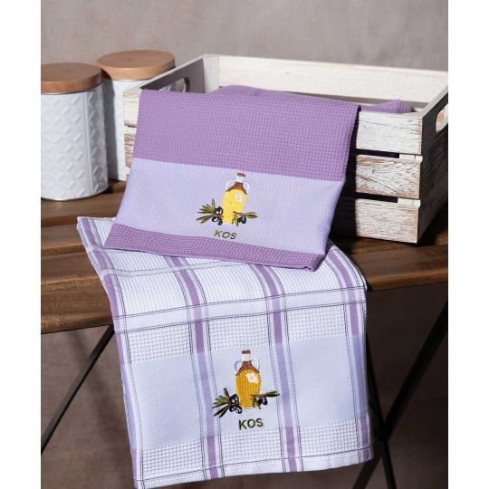 Σετ 2 τεμαχίων ποτηρόπανα (50cm x 70cm) μπουκάλι λιλά KOS