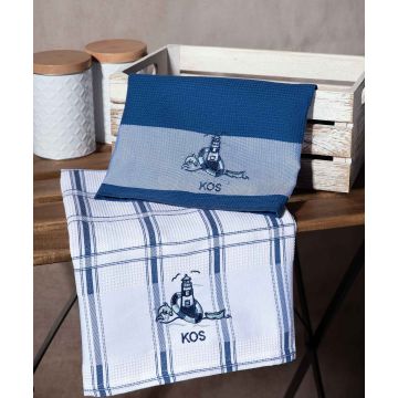 Σετ 2 τεμαχίων ποτηρόπανα (50cm x 70cm) μπλέ φάρος KOS