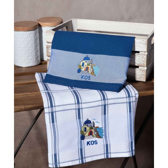 Σετ 2 τεμαχίων ποτηρόπανα (50cm x 70cm) μπλέ εκκλησία KOS