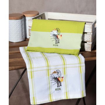 Σετ 2 τεμαχίων ποτηρόπανα (50cm x 70cm) ανεμόμυλος πράσινο KOS
