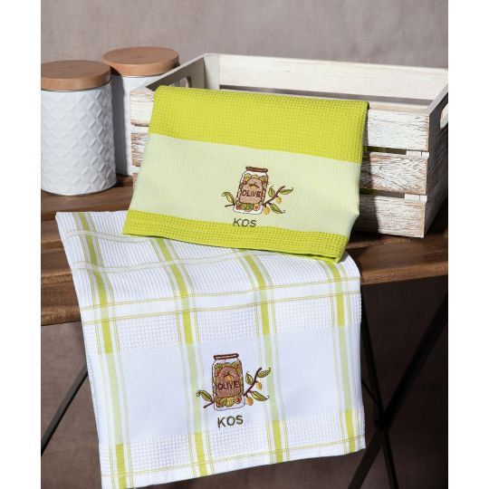 Σετ 2 τεμαχίων ποτηρόπανα (50cm x 70cm) βάζο πράσινο KOS