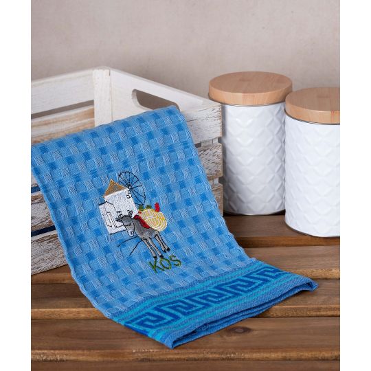 Σετ 12 τεμαχίων ποτηρόπανα γκοφρέ (50cm x 70cm) μπλέ γαίδαρος KOS