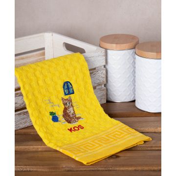 Σετ 12 τεμαχίων ποτηρόπανα γκοφρέ (50cm x 70cm) κίτρινο γάτα KOS