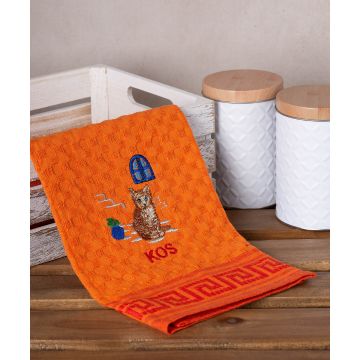 Σετ 12 τεμαχίων ποτηρόπανα γκοφρέ (50cm x 70cm) πορτοκαλί γάτα KOS