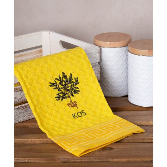 Σετ 12 τεμαχίων ποτηρόπανα γκοφρέ (50cm x 70cm) κίτρινο γλάστρα KOS