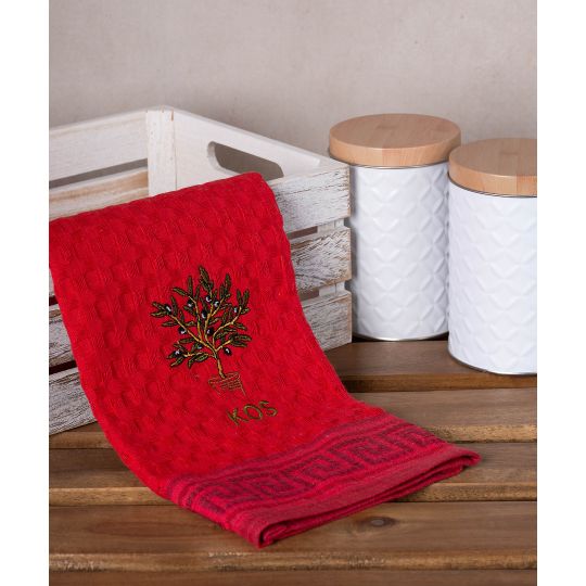 Σετ 12 τεμαχίων ποτηρόπανα γκοφρέ (50cm x 70cm) κόκκινο γλάστρα  KOS