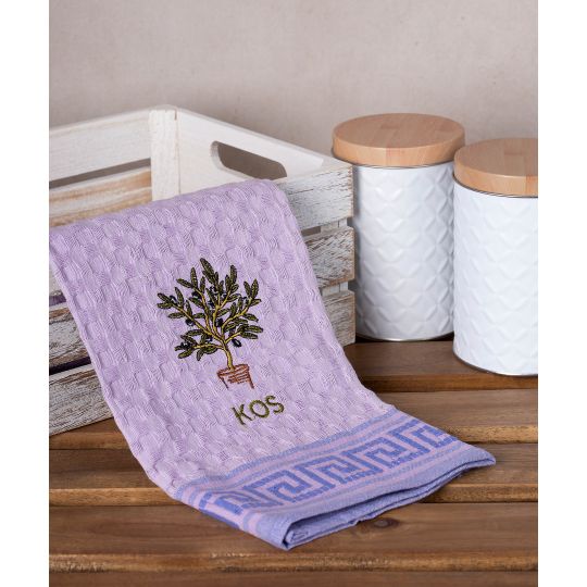 Σετ 12 τεμαχίων ποτηρόπανα γκοφρέ (50cm x 70cm) λιλά γλάστρα  KOS