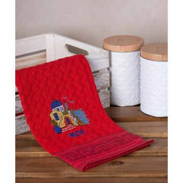 Σετ 12 τεμαχίων ποτηρόπανα γκοφρέ (50cm x 70cm) κόκκινο εκκλησία KOS