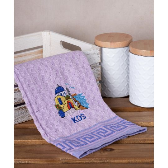 Σετ 12 τεμαχίων ποτηρόπανα γκοφρέ (50cm x 70cm) λιλά εκκλησία KOS