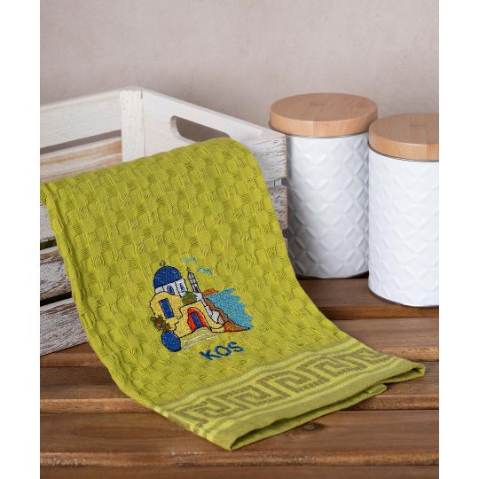 Σετ 12 τεμαχίων ποτηρόπανα γκοφρέ (50cm x 70cm) πράσινο εκκλησία KOS