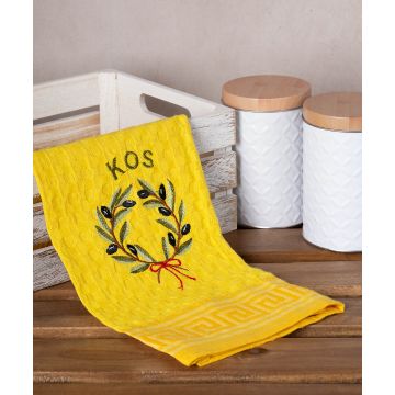 Σετ 12 τεμαχίων ποτηρόπανα γκοφρέ (50cm x 70cm) κίτρινο στεφάνι KOS