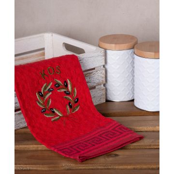 Σετ 12 τεμαχίων ποτηρόπανα γκοφρέ (50cm x 70cm) κόκκινο στεφάνι KOS