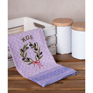 Σετ 12 τεμαχίων ποτηρόπανα γκοφρέ (50cm x 70cm) λιλά στεφάνι KOS
