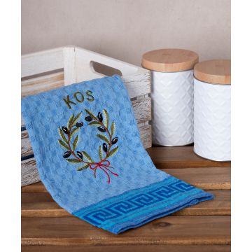 Σετ 12 τεμαχίων ποτηρόπανα γκοφρέ (50cm x 70cm) μπλέ στεφάνι KOS