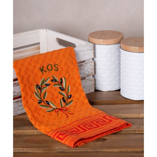 Σετ 12 τεμαχίων ποτηρόπανα γκοφρέ (50cm x 70cm) πορτοκαλί στεφάνι KOS