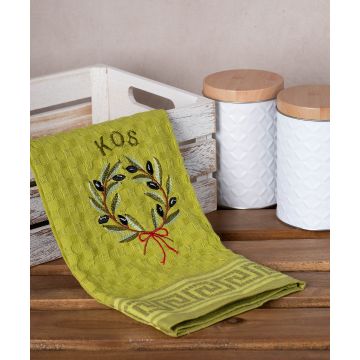 Σετ 12 τεμαχίων ποτηρόπανα γκοφρέ (50cm x 70cm) πράσινο στεφάνι KOS