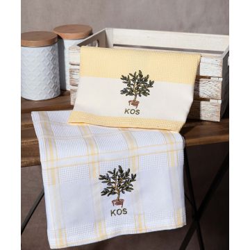 Σετ 2 τεμαχίων ποτηρόπανα (50cm x 70cm) γλάστρα κίτρινο KOS