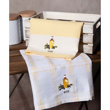 Σετ 2 τεμαχίων ποτηρόπανα (50cm x 70cm) μπουκάλι κίτρινο KOS