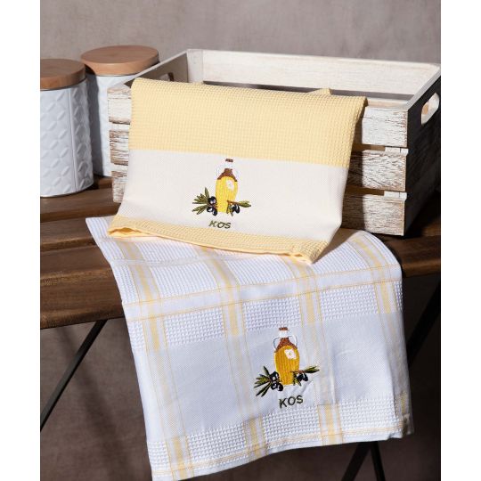 Σετ 2 τεμαχίων ποτηρόπανα (50cm x 70cm) μπουκάλι κίτρινο KOS