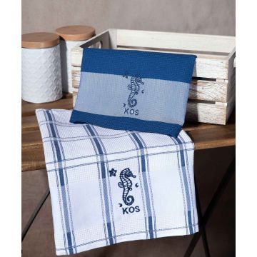 Σετ 2 τεμαχίων ποτηρόπανα (50cm x 70cm) μπλέ ιππόκαμπος KOS