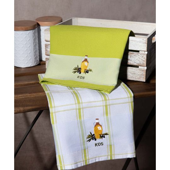 Σετ 2 τεμαχίων ποτηρόπανα (50cm x 70cm) μπουκάλι πράσινο KOS