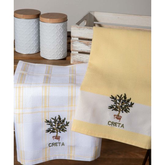 Σετ 2 τεμαχίων ποτηρόπανα (50cm x 70cm) γλάστρα κίτρινο CRETA